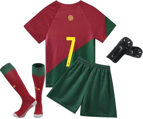 Set of 4#7 Boys Soccer Jerseys T Shirts and Shorts Stockings Set Football Training Uniforms for Kids Youth Girls Fans in Saudi Arabia