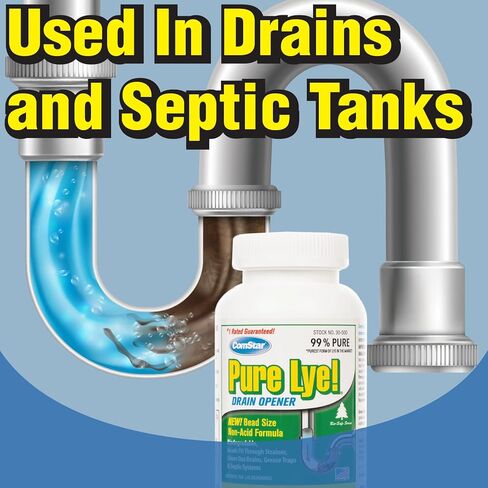 ComStar Pure Lye | 99% Pure Sodium Hydroxide Beads | Eco-Friendly, Industrial Strength, Biodegradable Drain Opener | Safe on Fixtures | Static-Free, Unique Beads for Soap Making | 2 lb. (30-504) in Kuwait