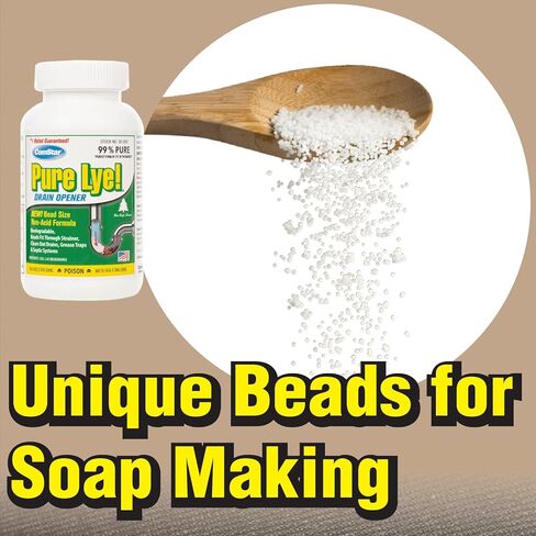 ComStar Pure Lye | 99% Pure Sodium Hydroxide Beads | Eco-Friendly, Industrial Strength, Biodegradable Drain Opener | Safe on Fixtures | Static-Free, Unique Beads for Soap Making | 2 lb. (30-504) in Kuwait