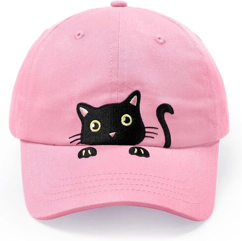 Girls Criss Cross Ponytail Hat Cute Embroidered Black Cat Hats for Girl Adjustable Cotton Baseball Cap for Kids Age 3-14 in Kuwait