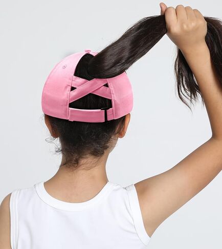 Girls Criss Cross Ponytail Hat Cute Embroidered Black Cat Hats for Girl Adjustable Cotton Baseball Cap for Kids Age 3-14 in Kuwait
