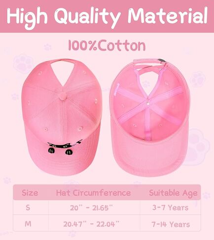 Girls Criss Cross Ponytail Hat Cute Embroidered Black Cat Hats for Girl Adjustable Cotton Baseball Cap for Kids Age 3-14 in Kuwait