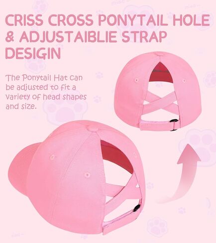 Girls Criss Cross Ponytail Hat Cute Embroidered Black Cat Hats for Girl Adjustable Cotton Baseball Cap for Kids Age 3-14 in Kuwait