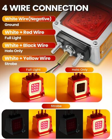 2PCS 78 LED Square Double Face Halo Truck Light w/Visor, 3 Modes: Full Light, Halo Only, Flashing, IP65 Waterproof, Multi-Use for Turn Signal/Brake/Marker – Fits Most Semi Trucks 10-30V in Saudi Arabia
