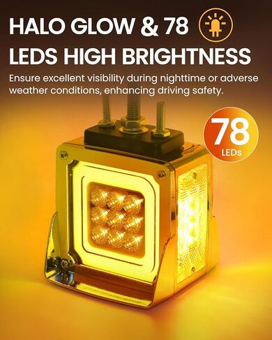 2PCS 78 LED Square Double Face Halo Truck Light w/Visor, 3 Modes: Full Light, Halo Only, Flashing, IP65 Waterproof, Multi-Use for Turn Signal/Brake/Marker – Fits Most Semi Trucks 10-30V in Saudi Arabia