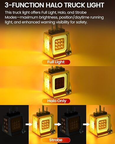 2PCS 78 LED Square Double Face Halo Truck Light w/Visor, 3 Modes: Full Light, Halo Only, Flashing, IP65 Waterproof, Multi-Use for Turn Signal/Brake/Marker – Fits Most Semi Trucks 10-30V in Saudi Arabia