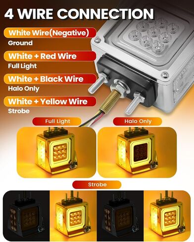 2PCS 78 LED Square Double Face Halo Truck Light w/Visor, 3 Modes: Full Light, Halo Only, Flashing, IP65 Waterproof, Multi-Use for Turn Signal/Brake/Marker – Fits Most Semi Trucks 10-30V in Saudi Arabia