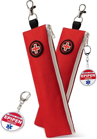 Epipen Carry Case, Compact Epi Pens Carrying Case Insulated with Keychain Clip, 2 PK Diabetes Travel Case for Allergy Medication Heat Resistant, Portable Epipen Holder Pouch for Travel, Red in Kuwait