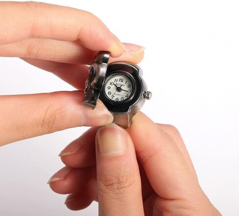 JewelryWe Men Women Finger Watch Punk Skull Flip-Open Cover Quartz Analog Adjustable Ring Watches in Kuwait