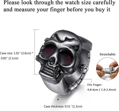 JewelryWe Men Women Finger Watch Punk Skull Flip-Open Cover Quartz Analog Adjustable Ring Watches in Kuwait