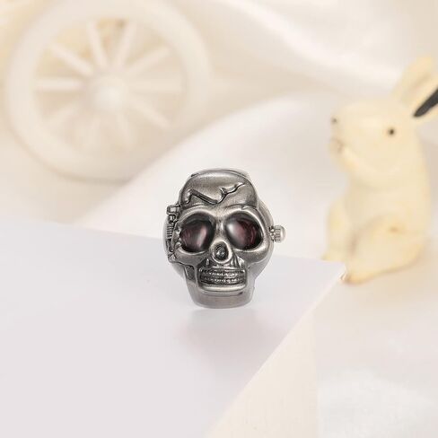 JewelryWe Men Women Finger Watch Punk Skull Flip-Open Cover Quartz Analog Adjustable Ring Watches in Kuwait