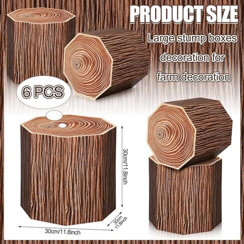 6 Pcs Tree Stump Decor Western Cowboy Party Decorations Wood Grain Paper Boxes Fake Tree Stump Box Centerpieces Western Cowboy Photo Booth Props for Farmhouse Party Supplies in Kuwait
