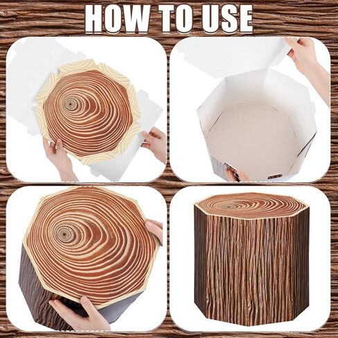 6 Pcs Tree Stump Decor Western Cowboy Party Decorations Wood Grain Paper Boxes Fake Tree Stump Box Centerpieces Western Cowboy Photo Booth Props for Farmhouse Party Supplies in Kuwait