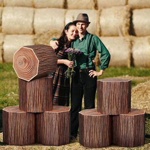 6 Pcs Tree Stump Decor Western Cowboy Party Decorations Wood Grain Paper Boxes Fake Tree Stump Box Centerpieces Western Cowboy Photo Booth Props for Farmhouse Party Supplies in Kuwait