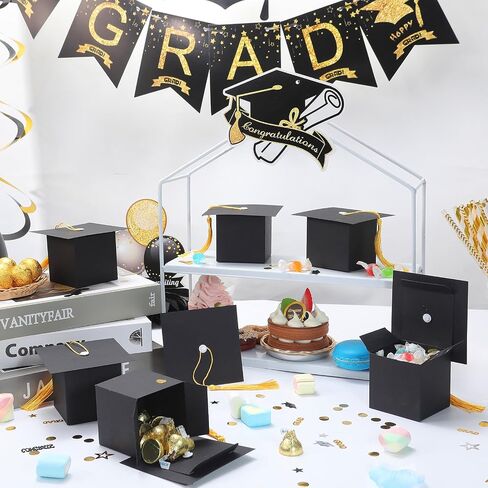 COTOPHER 100 Pcs Graduation Candy Boxes, Class of 2025 Graduation Cap Gift Boxes with Gold Tassel, DIY Graduate Decoration Box for Ceremony Party Small Treat Chocolate Box in Kuwait