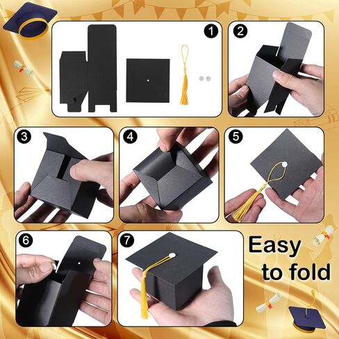COTOPHER 100 Pcs Graduation Candy Boxes, Class of 2025 Graduation Cap Gift Boxes with Gold Tassel, DIY Graduate Decoration Box for Ceremony Party Small Treat Chocolate Box in Kuwait