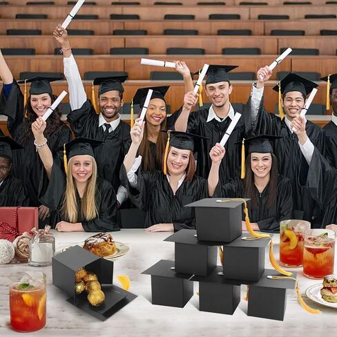 COTOPHER 100 Pcs Graduation Candy Boxes, Class of 2025 Graduation Cap Gift Boxes with Gold Tassel, DIY Graduate Decoration Box for Ceremony Party Small Treat Chocolate Box in Kuwait