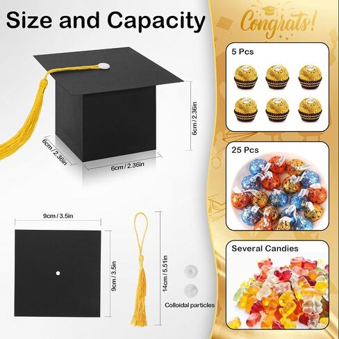 COTOPHER 100 Pcs Graduation Candy Boxes, Class of 2025 Graduation Cap Gift Boxes with Gold Tassel, DIY Graduate Decoration Box for Ceremony Party Small Treat Chocolate Box in Kuwait