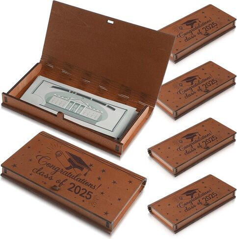 4 Pcs Graduation Wooden Money Holder 2025 Graduation Gift Class of 2025 Money Box for Cash Gift Carved Wood Present Box Decoration for Birthday Party Favor(Congratulation) in Kuwait