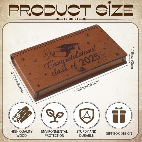 4 Pcs Graduation Wooden Money Holder 2025 Graduation Gift Class of 2025 Money Box for Cash Gift Carved Wood Present Box Decoration for Birthday Party Favor(Congratulation) in Kuwait