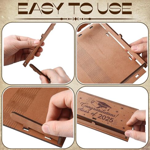 4 Pcs Graduation Wooden Money Holder 2025 Graduation Gift Class of 2025 Money Box for Cash Gift Carved Wood Present Box Decoration for Birthday Party Favor(Congratulation) in Kuwait