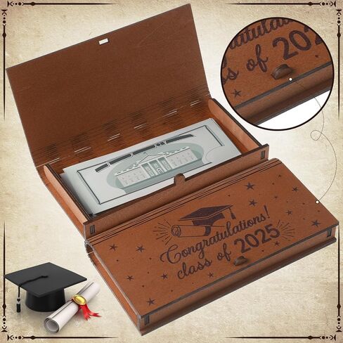 4 Pcs Graduation Wooden Money Holder 2025 Graduation Gift Class of 2025 Money Box for Cash Gift Carved Wood Present Box Decoration for Birthday Party Favor(Congratulation) in Kuwait