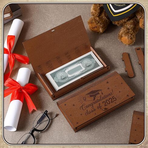 4 Pcs Graduation Wooden Money Holder 2025 Graduation Gift Class of 2025 Money Box for Cash Gift Carved Wood Present Box Decoration for Birthday Party Favor(Congratulation) in Kuwait