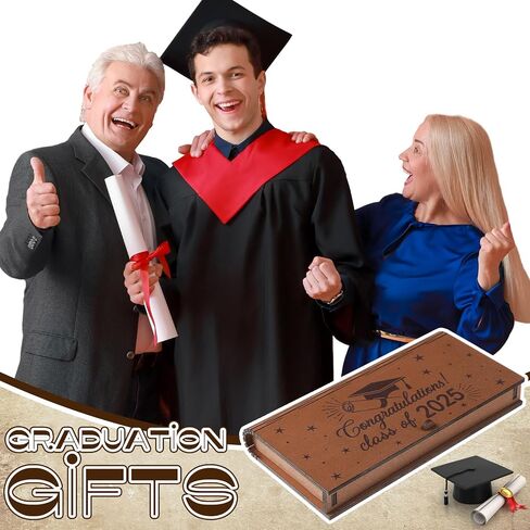 4 Pcs Graduation Wooden Money Holder 2025 Graduation Gift Class of 2025 Money Box for Cash Gift Carved Wood Present Box Decoration for Birthday Party Favor(Congratulation) in Kuwait