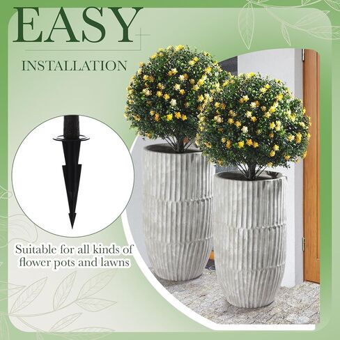 Yunlly 4 Pcs Artificial Boxwood Topiary Ball Tree 27 Inch Outdoor Boxwood Balls with Flower Faux Bush, UV Resistance Fake Shrub Plant with Spike for Garden Porch Patio Decor (Yellow) in Saudi Arabia