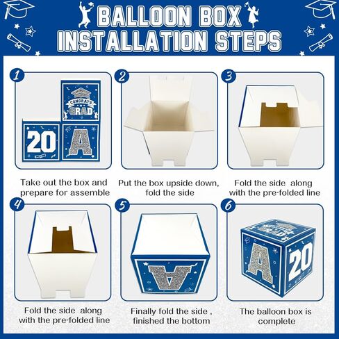 2025 Graduation Decorations Blue and Gold Balloon Boxes Class of 2025 Decor with "GRAD" and"CLASS OF 2025" Letters Grad Boxs for High School and College Graduation Announcements in Kuwait