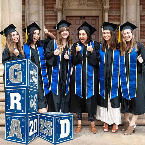 2025 Graduation Decorations Blue and Gold Balloon Boxes Class of 2025 Decor with "GRAD" and"CLASS OF 2025" Letters Grad Boxs for High School and College Graduation Announcements in Kuwait
