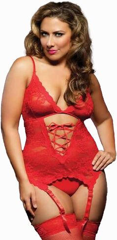 Seven Til Midnight Women's Affair Garter Lace Cami, Red, One Size Queen/Plus in Saudi Arabia