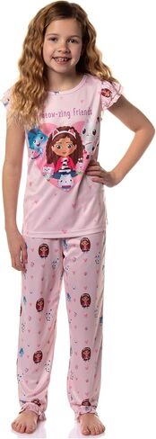 INTIMO Gabby's Dollhouse Girls' A-Meow-Zing Friends 2-Piece Ruffle Short Sleeve Pant Pajama Sleep Set in Saudi Arabia