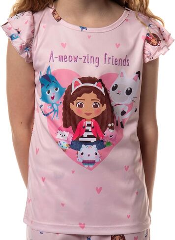 INTIMO Gabby's Dollhouse Girls' A-Meow-Zing Friends 2-Piece Ruffle Short Sleeve Pant Pajama Sleep Set in Saudi Arabia