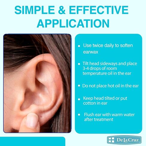 De La Cruz 100% Pure Sweet Oil for Ears with Glass Dropper - All Natural and Gentle Ear Wax Removal - 1 Fl OZ in Kuwait