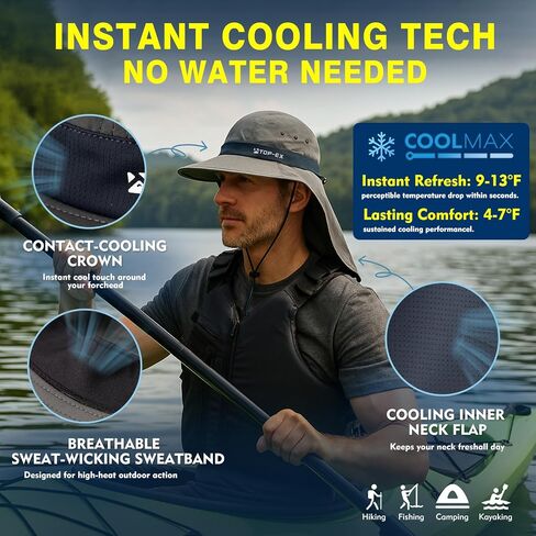 TOP-EX Cooling Sun Hat with Neck Flap – UPF 50+ Wide Brim Breathable Hat for Hiking, Fishing & Big Heads in Saudi Arabia