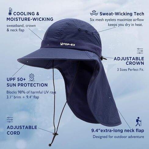 TOP-EX Cooling Sun Hat with Neck Flap – UPF 50+ Wide Brim Breathable Hat for Hiking, Fishing & Big Heads in Saudi Arabia