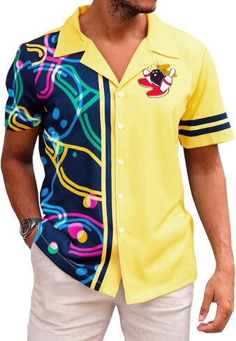 Hawaiian Bowling Shirts Men Retro Funny Sport Bowler Shirt Beach Summer Tee Tropical Vacation Button Down Short Sleeve Tops in Kuwait
