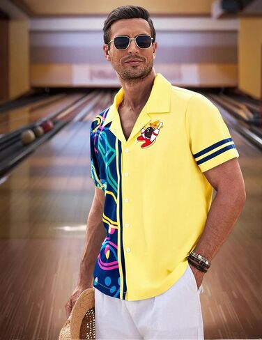 Hawaiian Bowling Shirts Men Retro Funny Sport Bowler Shirt Beach Summer Tee Tropical Vacation Button Down Short Sleeve Tops in Kuwait