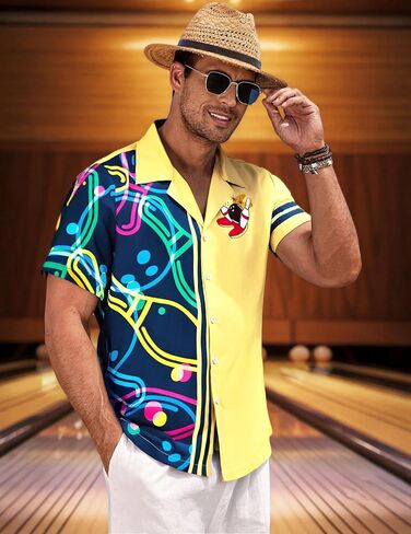Hawaiian Bowling Shirts Men Retro Funny Sport Bowler Shirt Beach Summer Tee Tropical Vacation Button Down Short Sleeve Tops in Kuwait