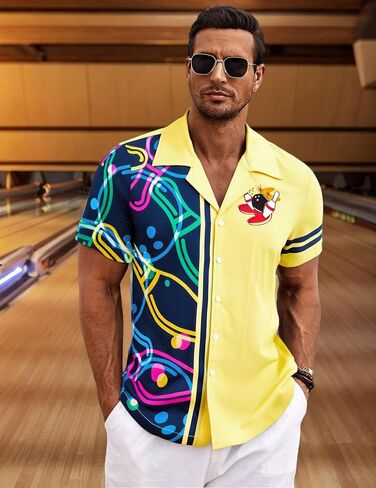 Hawaiian Bowling Shirts Men Retro Funny Sport Bowler Shirt Beach Summer Tee Tropical Vacation Button Down Short Sleeve Tops in Kuwait