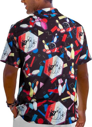 Hawaiian Bowling Shirts Men Retro Funny Sport Bowler Shirt Beach Summer Tee Tropical Vacation Button Down Short Sleeve Tops in Kuwait