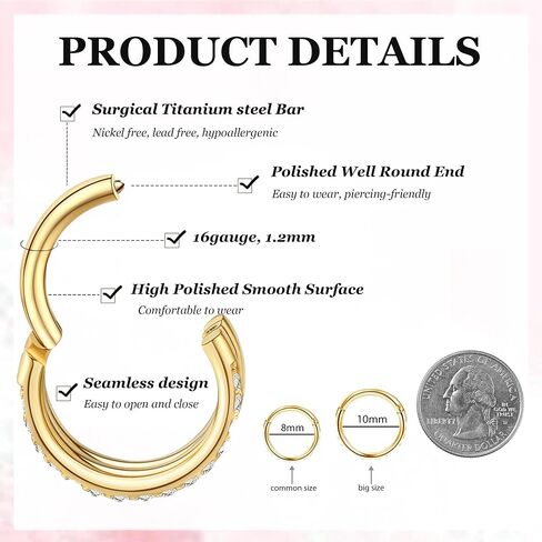 2 PCS Small Cartilage Double-Hoop Helix Conch Piercing Earrings With Cubic Zirconia For Women Trendy 14K Gold Plated Titanium Surgical Stainless Steel Sets Jewelry in Saudi Arabia