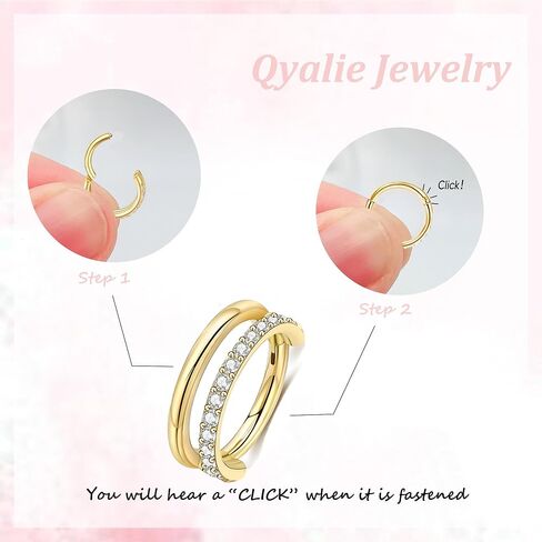 2 PCS Small Cartilage Double-Hoop Helix Conch Piercing Earrings With Cubic Zirconia For Women Trendy 14K Gold Plated Titanium Surgical Stainless Steel Sets Jewelry in Saudi Arabia