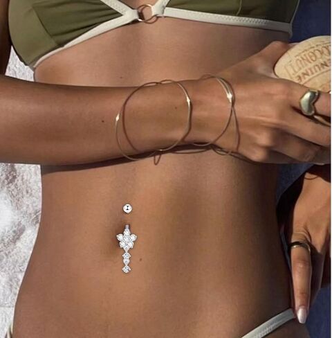 5Pcs Belly Button Ring Dangle Belly Piercing Belly Rings for Women 14G Stainless Steel CZ Cute Navel Rings Body Jewelry in Saudi Arabia
