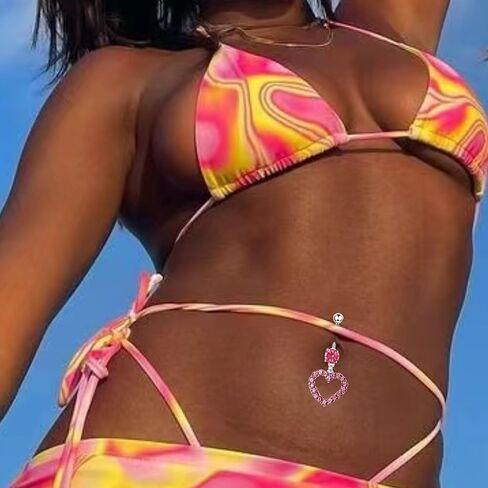 5Pcs Belly Button Ring Dangle Belly Piercing Belly Rings for Women 14G Stainless Steel CZ Cute Navel Rings Body Jewelry in Saudi Arabia