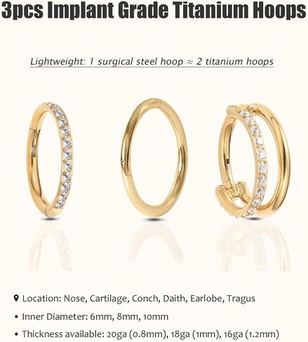16G 18G Titanium Nose Ring Double Hoop Earring, Cartilage Piercing Helix Hoop Septum Clicker, Conch Piercing and Tragus Rook Jewelry in Saudi Arabia