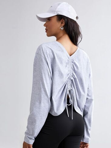 AARYA Athletic Shirts Women, Summer Long Sleeve Reversible Yoga Top with Drawstring Loose V-Neck Workout Shirt in Saudi Arabia