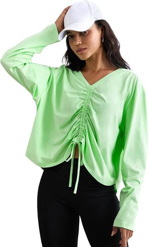 AARYA Athletic Shirts Women, Summer Long Sleeve Reversible Yoga Top with Drawstring Loose V-Neck Workout Shirt in Saudi Arabia