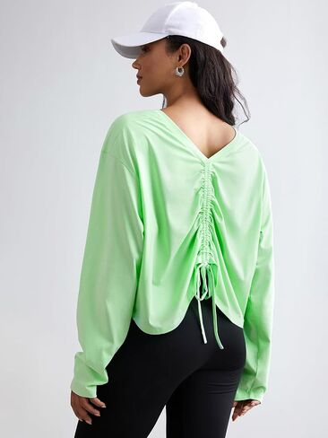 AARYA Athletic Shirts Women, Summer Long Sleeve Reversible Yoga Top with Drawstring Loose V-Neck Workout Shirt in Saudi Arabia